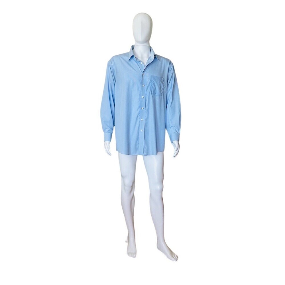 Roundtree & Yorke Dress Shirt Mens 17.5 34/35 Blue Micro Check Slim Fit - Picture 4 of 15